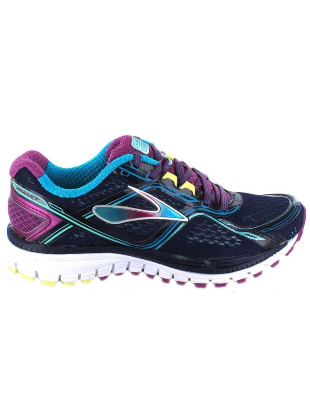 Brooks Women 9 Running Shoes Ghost 8 Black Purple Turquoise Sneakers